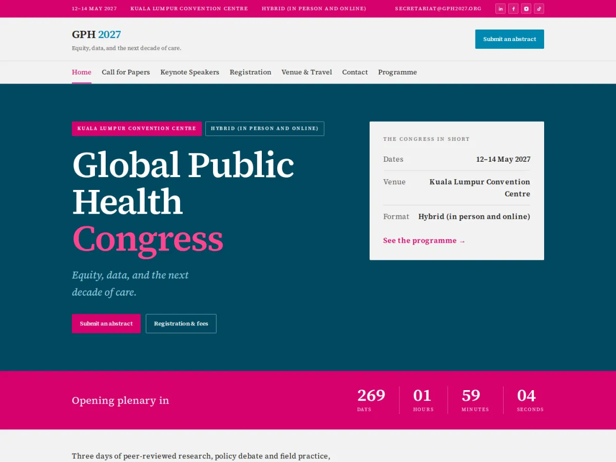The Colloquium design, on a live conference website