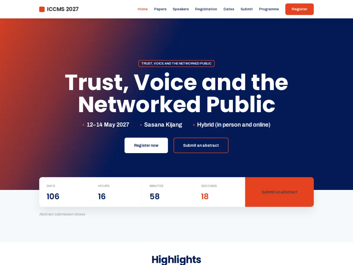 The Modern Research design, on a live conference website