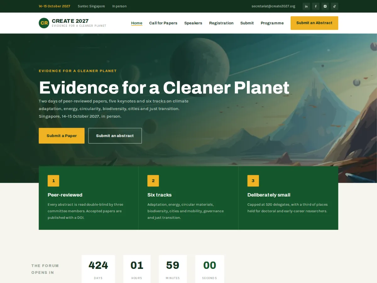 The Sustainability Forum design, on a live conference website